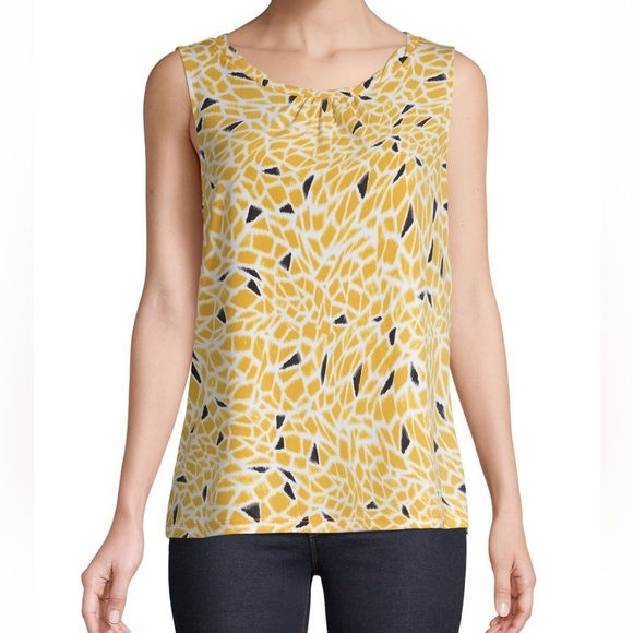 NWT Kasper suits twist neck shell top, yellow, black, small, spring - Picture 1 of 8